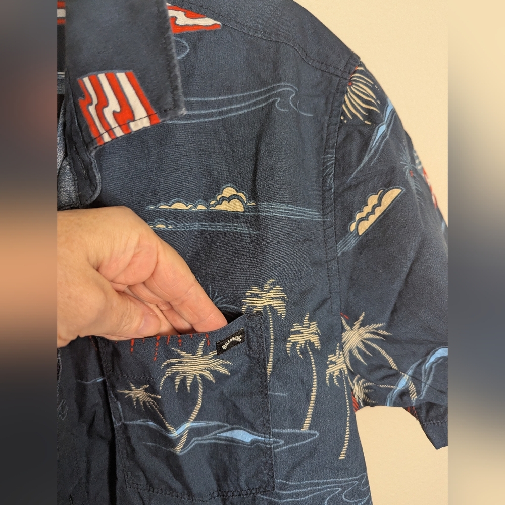 Billabong Dark Blue Americana Print Shirt Size L - Picture 2 of 3
